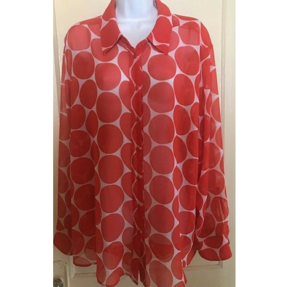 Lane Bryant Tops - Lane Bryant Polka Dots Sheer Button Down Top